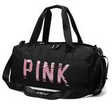 Women Sequins PINK Travel and Fitness Training Bag For Sports, Gym, Yoga or Travel with Dry / Wet Separation for Shoes or Clothing