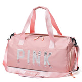 Women Sequins PINK Travel and Fitness Training Bag For Sports, Gym, Yoga or Travel with Dry / Wet Separation for Shoes or Clothing