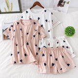 Women's two piece Cotton Heart Print Sleepwear Pyjamas Shorts Suit