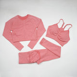 Women's Seamless Yoga / Fitness Long Sleeve Crop Top, High Waist Leggings+ Bra