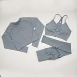 Women's Seamless Yoga / Fitness Long Sleeve Crop Top, High Waist Leggings+ Bra