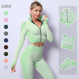 3PCS Seamless Women Yoga / Sportswear Gym Clothing - Long Sleeve Crop Top, Sports Vest Bra and High Waist Leggings Sports Set