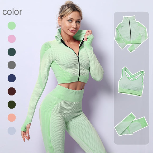 2 PCS Seamless Women Yoga / Fitness Long Sleeve Top & High Waist Leggings