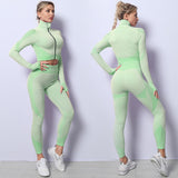 3PCS Seamless Women Yoga / Sportswear Gym Clothing - Long Sleeve Crop Top, Sports Vest Bra and High Waist Leggings Sports Set