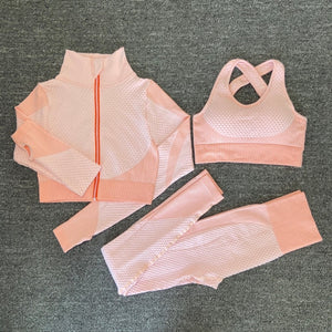 3PCS Seamless Women Yoga / Sportswear Gym Clothing - Long Sleeve Crop Top, Sports Vest Bra and High Waist Leggings Sports Set