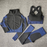 3PCS Seamless Women Yoga / Sportswear Gym Clothing - Long Sleeve Crop Top, Sports Vest Bra and High Waist Leggings Sports Set