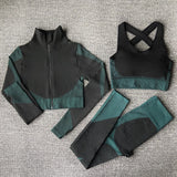 3PCS Seamless Women Yoga / Sportswear Gym Clothing - Long Sleeve Crop Top, Sports Vest Bra and High Waist Leggings Sports Set