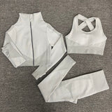 3PCS Seamless Women Yoga / Sportswear Gym Clothing - Long Sleeve Crop Top, Sports Vest Bra and High Waist Leggings Sports Set