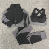 3PCS Seamless Women Yoga / Sportswear Gym Clothing - Long Sleeve Crop Top, Sports Vest Bra and High Waist Leggings Sports Set