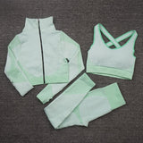 3PCS Seamless Women Yoga / Sportswear Gym Clothing - Long Sleeve Crop Top, Sports Vest Bra and High Waist Leggings Sports Set