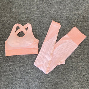 2 PCS Seamless Women Yoga / Fitness Crop Top & High Waist Leggings