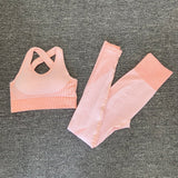 2 PCS Seamless Women Yoga / Fitness Crop Top & High Waist Leggings