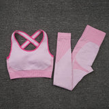 2 PCS Seamless Women Yoga / Fitness Crop Top & High Waist Leggings