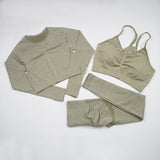 Women's Seamless Yoga / Fitness Long Sleeve Crop Top, High Waist Leggings+ Bra