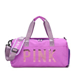 Women Sequins PINK Travel and Fitness Training Bag For Sports, Gym, Yoga or Travel with Dry / Wet Separation for Shoes or Clothing