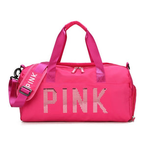 Women Sequins PINK Travel and Fitness Training Bag For Sports, Gym, Yoga or Travel with Dry / Wet Separation for Shoes or Clothing