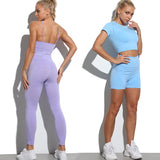 Yoga Set Workout Seamless Women's Sportswear Gym Clothing Sports Suits Fitness Short Sleeve Crop Top High Waist Running Leggings