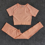 Seamless Women's Sportswear - Short Sleeve Crop Top and High Waist Leggings