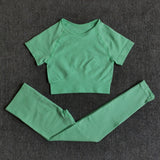 Seamless Women's Sportswear - Short Sleeve Crop Top and High Waist Leggings