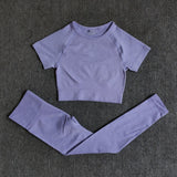 Seamless Women's Sportswear - Short Sleeve Crop Top and High Waist Leggings