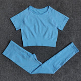 Seamless Women's Sportswear - Short Sleeve Crop Top and High Waist Leggings