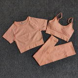 Yoga Set Workout Seamless Women's Sportswear Gym Clothing Sports Suits Fitness Short Sleeve Crop Top High Waist Running Leggings