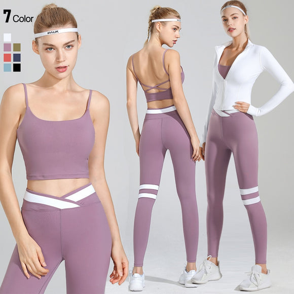 Women's Sportswear / Yoga Set - Leggings, Seamless Fitness Bra and Zipped Jacket