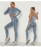 Women's Seamless Yoga / Fitness Long Sleeve Crop Top, High Waist Leggings+ Bra