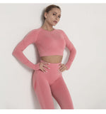 Women's Seamless Yoga / Fitness Long Sleeve Crop Top, High Waist Leggings+ Bra