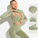 Women's Seamless Yoga / Fitness Long Sleeve Crop Top, High Waist Leggings+ Bra