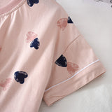 Women's two piece Cotton Heart Print Sleepwear Pyjamas Shorts Suit