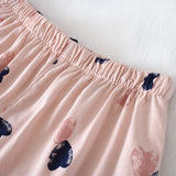 Women's two piece Cotton Heart Print Sleepwear Pyjamas Shorts Suit