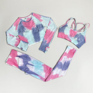 Tie Dye Seamless Yoga / Fitness Outfit - Leggings, Bra & Sweater