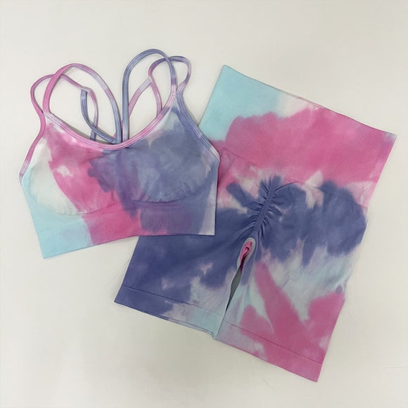 Tie Dye Seamless Yoga / Fitness Bra and Shorts Set