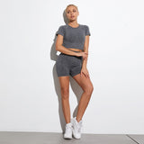 Seamless Women's Sportswear - Short Sleeve Crop Top and High Waist Shorts